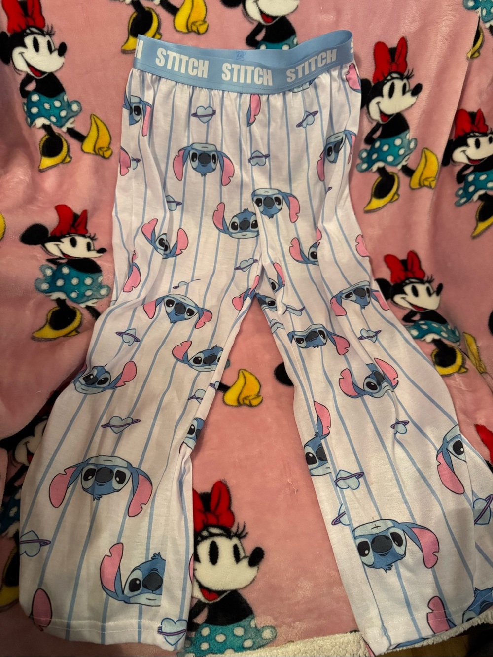 Kids Pajama Pants - White & Light Blue with Pink Accents Disney Stitch C4